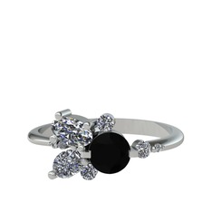 Binx Yüzük - Siyah zirkon, beyaz zirkon ve swarovski 14 ayar beyaz altın yüzük #1uf9kpo