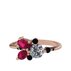 Swarovski, rodolit garnet ve siyah zirkon 925 ayar rose altın kaplama gümüş yüzük