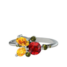 Garnet, sitrin ve peridot 8 ayar beyaz altın yüzük
