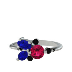 Rodolit garnet, lab safir ve siyah zirkon 8 ayar beyaz altın yüzük