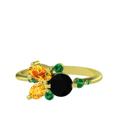 Binx Yüzük - Siyah zirkon, sitrin ve yeşil kuvars 8 ayar altın yüzük #1urr985