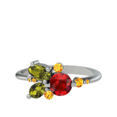 Garnet, peridot ve sitrin 8 ayar beyaz altın yüzük