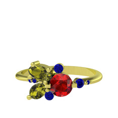 Binx Yüzük - Garnet, peridot ve lab safir 8 ayar altın yüzük #1uyt818