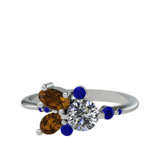 Binx Yüzük - Swarovski, dumanlı kuvars ve lab safir 18 ayar beyaz altın yüzük #1vaa934