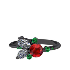 Binx Yüzük - Garnet, swarovski ve yeşil kuvars 925 ayar siyah rodyum kaplama gümüş yüzük #1vkmvr7
