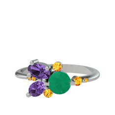 Binx Yüzük - Kök zümrüt, ametist ve sitrin 8 ayar beyaz altın yüzük #1vo52qd