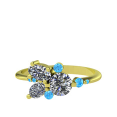 Binx Yüzük - Swarovski, beyaz zirkon ve akuamarin 8 ayar altın yüzük #1w1s76v