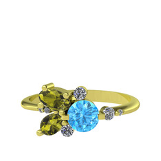 Akuamarin, peridot ve swarovski 8 ayar altın yüzük
