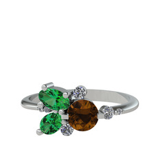 Binx Yüzük - Dumanlı kuvars, yeşil kuvars ve swarovski 14 ayar beyaz altın yüzük #1wo5icq