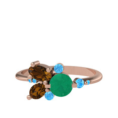 Binx Yüzük - Kök zümrüt, dumanlı kuvars ve akuamarin 8 ayar rose altın yüzük #1x7xby1