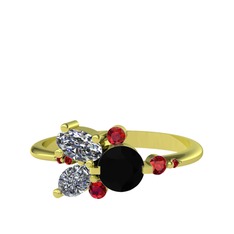 Binx Yüzük - Siyah zirkon, swarovski ve garnet 8 ayar altın yüzük #1xbc8lr