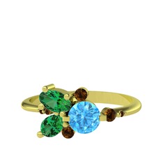 Binx Yüzük - Akuamarin, yeşil kuvars ve dumanlı kuvars 925 ayar altın kaplama gümüş yüzük #1xh7khd