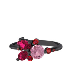 Binx Yüzük - Pembe kuvars, rodolit garnet ve garnet 925 ayar siyah rodyum kaplama gümüş yüzük #1xjljyx