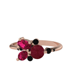 Binx Yüzük - Kök yakut, rodolit garnet ve siyah zirkon 925 ayar rose altın kaplama gümüş yüzük #1xkocz0
