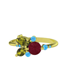 Binx Yüzük - Kök yakut, peridot ve akuamarin 14 ayar altın yüzük #1xkrtma