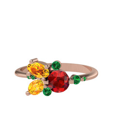 Binx Yüzük - Garnet, sitrin ve yeşil kuvars 925 ayar rose altın kaplama gümüş yüzük #1xm9y79