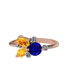 Binx Yüzük - Lab safir, sitrin ve swarovski 18 ayar rose altın yüzük #1xniwwo