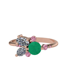 Binx Yüzük - Kök zümrüt, swarovski ve pembe kuvars 8 ayar rose altın yüzük #1xyizyz