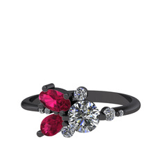 Binx Yüzük - Pırlanta, rodolit garnet ve swarovski 925 ayar siyah rodyum kaplama gümüş yüzük (0.5 karat) #1xz0phf