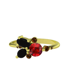 Binx Yüzük - Garnet, siyah zirkon ve dumanlı kuvars 18 ayar altın yüzük #1xzelc4