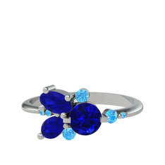 Lab safir ve akuamarin 8 ayar beyaz altın yüzük