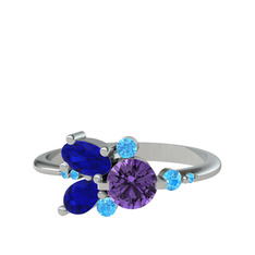 Ametist, lab safir ve akuamarin 8 ayar beyaz altın yüzük