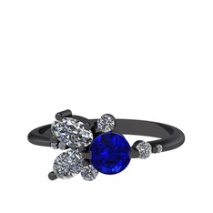 Binx Yüzük - Lab safir, swarovski ve beyaz zirkon 925 ayar siyah rodyum kaplama gümüş yüzük #1y5tu20