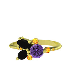 Binx Yüzük - Ametist, siyah zirkon ve sitrin 14 ayar altın yüzük #1y6v2bz