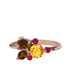 Binx Yüzük - Sitrin, dumanlı kuvars ve rodolit garnet 8 ayar rose altın yüzük #1y8ucij