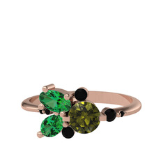 Binx Yüzük - Peridot, yeşil kuvars ve siyah zirkon 925 ayar rose altın kaplama gümüş yüzük #1yag5gz