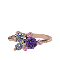 Binx Yüzük - Ametist, swarovski ve pembe kuvars 8 ayar rose altın yüzük #1yd17k6