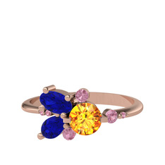 Binx Yüzük - Sitrin, lab safir ve pembe kuvars 18 ayar rose altın yüzük #1yfxpya