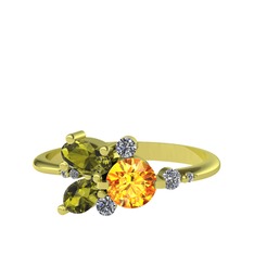 Sitrin, peridot ve swarovski 8 ayar altın yüzük