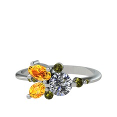 Binx Yüzük - Pırlanta, sitrin ve peridot 18 ayar beyaz altın yüzük (0.5 karat) #1ym9hiv