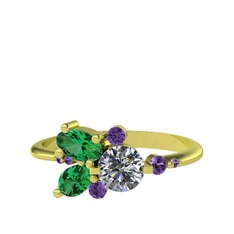 Binx Yüzük - Pırlanta, yeşil kuvars ve ametist 14 ayar altın yüzük (0.5 karat) #1yto6cr