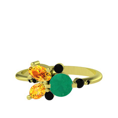 Binx Yüzük - Kök zümrüt, sitrin ve siyah zirkon 925 ayar altın kaplama gümüş yüzük #1yufh02