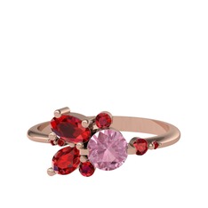 Pembe kuvars ve garnet 8 ayar rose altın yüzük