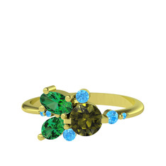 Binx Yüzük - Peridot, yeşil kuvars ve akuamarin 14 ayar altın yüzük #2f4d1l