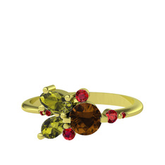 Binx Yüzük - Dumanlı kuvars, peridot ve garnet 18 ayar altın yüzük #2gmjmr