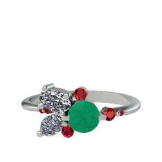 Binx Yüzük - Kök zümrüt, swarovski ve garnet 14 ayar beyaz altın yüzük #2p9ra8