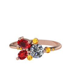 Pırlanta, garnet ve sitrin 8 ayar rose altın yüzük (0.5 karat)