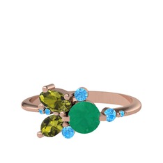 Binx Yüzük - Kök zümrüt, peridot ve akuamarin 925 ayar rose altın kaplama gümüş yüzük #385rf
