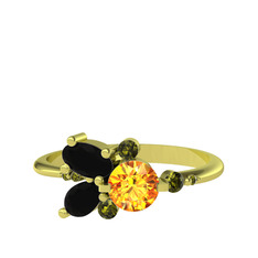 Binx Yüzük - Sitrin, siyah zirkon ve peridot 925 ayar altın kaplama gümüş yüzük #3jfdrg
