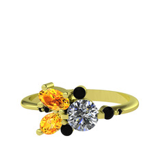Beyaz zirkon, sitrin ve siyah zirkon 925 ayar altın kaplama gümüş yüzük