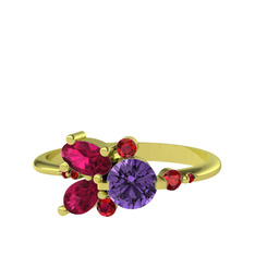Binx Yüzük - Ametist, rodolit garnet ve garnet 14 ayar altın yüzük #3m7mqe