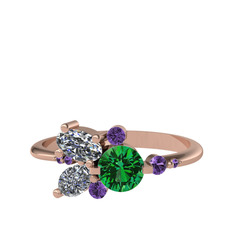 Binx Yüzük - Yeşil kuvars, swarovski ve ametist 925 ayar rose altın kaplama gümüş yüzük #3xyx38