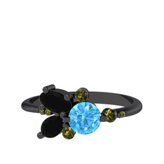 Binx Yüzük - Akuamarin, siyah zirkon ve peridot 925 ayar siyah rodyum kaplama gümüş yüzük #3z2tpb