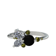 Binx Yüzük - Siyah zirkon, swarovski ve peridot 8 ayar beyaz altın yüzük #42tw90
