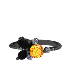 Binx Yüzük - Sitrin, siyah zirkon ve swarovski 925 ayar siyah rodyum kaplama gümüş yüzük #44tst6