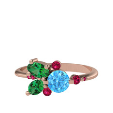 Binx Yüzük - Akuamarin, yeşil kuvars ve rodolit garnet 18 ayar rose altın yüzük #4624l2